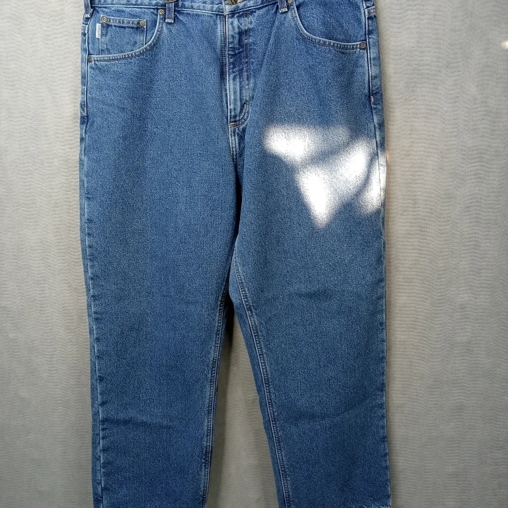 Carhartt B172 DST Relaxed Fit Plaid Flannel Lined Straight Leg blue Jeans Men 38
